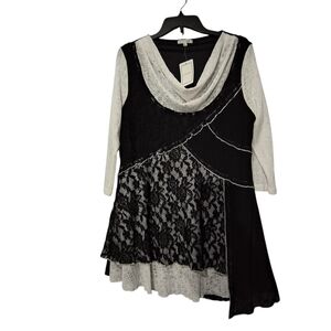 Adore XL Black and White Lace Layered Lined Bodice Tunic Peasant Cottagecore